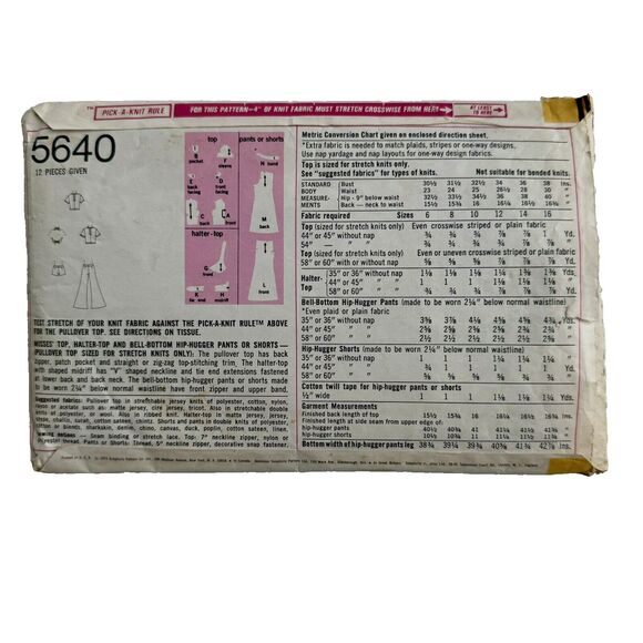 Vtg 70s Simplicity 5640 Halter-Top Bell-Bottom Hip-Hugger Pants Shorts Sz 8 CUT - Picture 2 of 3